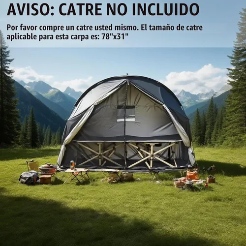 Vista 2 de Tienda de campaña para 1 persona con puerta de malla transpirable y ventanas de mosquitera, fácil de poner, refugio para todo tipo de clima