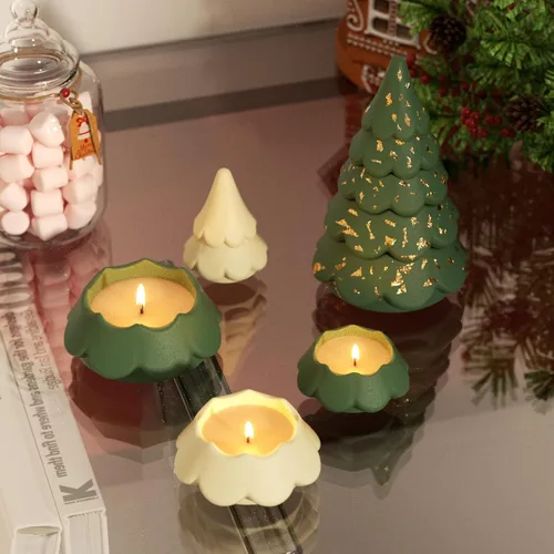 Vista 4 de BOOWAN NICOLE Vasos de vela apilables para árbol de Navidad con tapa, moldes de silicona, moldes modulares de silicona para árbol de Navidad