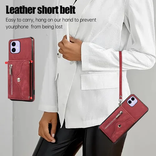 Vista 6 de Asuwish Funda de teléfono para iPhone 11 6.1 con correa cruzada para muñeca, soporte para tarjetas de crédito, accesorios de celda de cuero