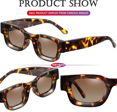Vista 4 de AIEYEZO Lentes de sol rectangulares gruesos y modernos para mujeres y hombres, estilo retro de los años 90, cuadrados, polarizados