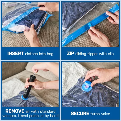 Vista 7 de [Usado] Paquete de 6 bolsas de almacenamiento al vacío variadas para edredones, mantas y ropa, bolsas de compresión selladas al vacío con bomba