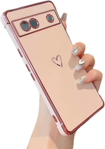 Vista 63 de ZTOFERA Funda diseñada para Google Pixel 7a, bonito diseño de corazones de amor con borde chapado y protección de lente de cámara, para Google Pixel