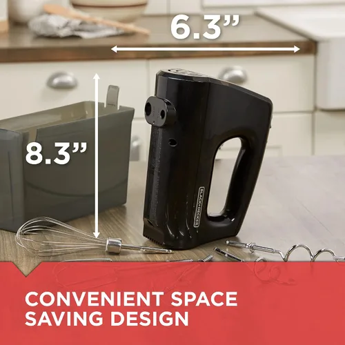 Vista 7 de BLACK+DECKER Batidora de mano versátil de 5 velocidades con 5 accesorios y estuche de almacenamiento, con botón Turbo Boost, función de expulsión