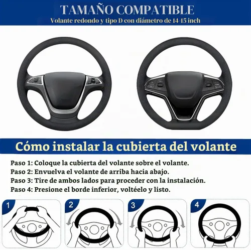 Vista 2 de Funda para volante de automóvil, protector de volante elástico de cuero de microfibra, antideslizante, transpirable, agarre cómodo, universal de 15