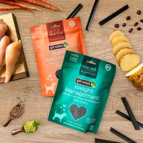 Vista 5 de Get Naked - Palillos dentales masticables para control de peso sin granos para perros pequeños, masticables y golosinas dentales naturales