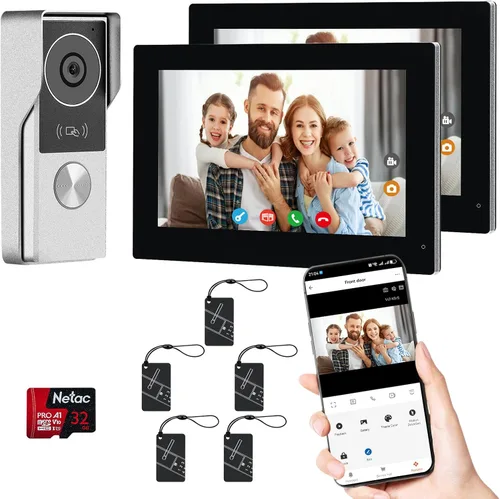 Vista 7 de Sistema de intercomunicador de video con 2 cables y pantalla táctil de 7 pulgadas, timbre con cámara y ángulo amplio de 140°, grabación de video