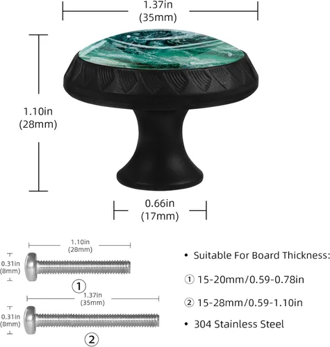 Vista 3 de LORVIES Paquete de 4 pomos decorativos de gabinete de 1.37 pulgadas, vidrio ABS redondo negro con un solo agujero, manijas de puerta de cajón