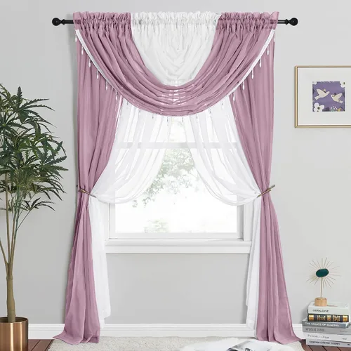 Vista 13 de NICETOWN Juego de 4 cortinas transparentes con cenefa adjunta con cuentas, cortinas de cascada para sala de estar, guardería de bebé, decoración