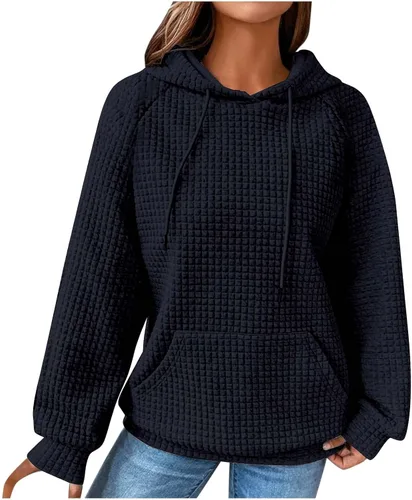 Vista 36 de Ceboyel Sudaderas ligeras con capucha para mujer, de punto gofre, de manga larga, suéter lindo para adolescentes y niñas 2023