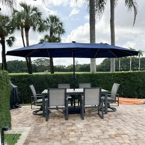 Vista 118 de PURPLE LEAF - Sombrilla de mercado de patio de 13 pies con base rectangular doble cara, sombrilla de mesa para exteriores con manivela, 12 varillas