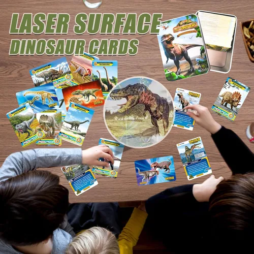 Vista 3 de Juego de 168 tarjetas de dinosaurio, tarjetas didácticas de aprendizaje, tarjetas coleccionables para niños, juegos de dinosaurios, juguetes