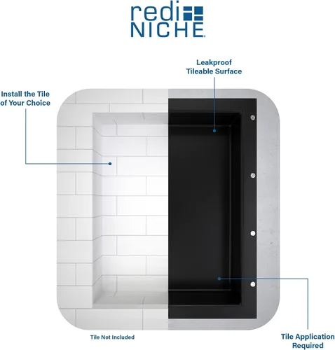 Vista 5 de Redi Niche - Estante de ducha empotrado doble nicho negro, dos estantes interiores, 32 pulgadas de ancho x 20 pulgadas de alto x 4 pulgadas