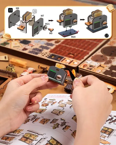 Vista 4 de CUTEBEE Kit de construcción de modelos de madera 3D, caja de música, kit de diorama de bricolaje con luz LED, música, humo de atomización, potencia