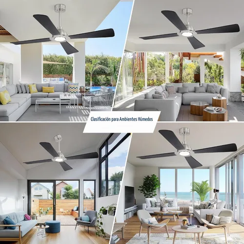 Vista 8 de WINGBO Ventilador de techo CC de 56 pulgadas con luces y control remoto, 4 aspas de madera maciza, 3CCT, motor CC reversible de 6 velocidades Níquel