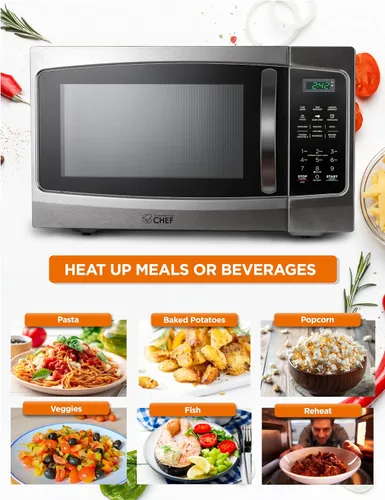 Vista 3 de Microondas Commercial Chef 1,3 pies cúbicos con 10 niveles de potencia, microondas con cerradura de puerta de tira, microondas de encimera de 1000W