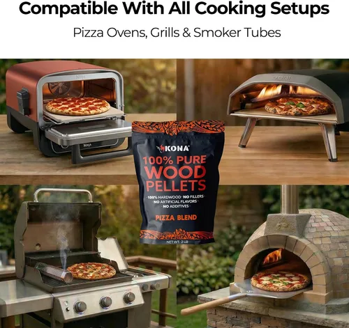 Vista 2 de Kona Pizza Blend - Gránulos de madera para ahumar, 100% madera dura natural, rico sabor ahumado, ideal para hornos de pizza, ahumadores y tubos