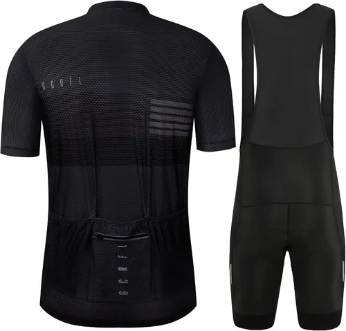 Vista 2 de GCRFL Conjunto de camiseta de ciclismo para hombre, camiseta ligera para ciclismo de carretera, pantalones cortos con bolsillos acolchados