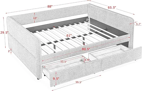 Vista 2 de Sofá cama tapizado tamaño Queen con cajones para adolescentes adultos