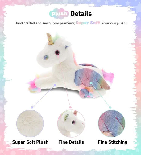 Vista 2 de DolliBu Peluche de unicornio volador real, peluche suave y abrazable, adorable juguete de peluche para jugar, lindo animal de fantasía, regalos