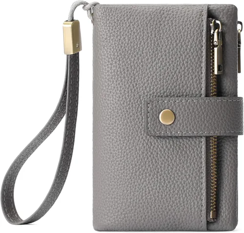 Vista 16 de SENDEFN Cartera pequeña para mujeres de cuero con bloqueo RFID, cartera de muñeca, tarjetero con doble cremallera, monedero, cartera bifold