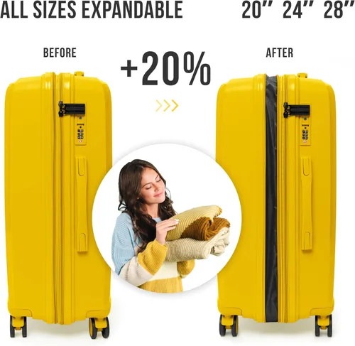 Vista 5 de Feelway Maleta de mano dura duradera, diseño expandible con ruedas giratorias dobles de 360, bloqueo TSA, asa telescópica, cremallera segura