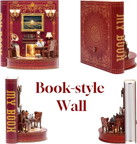 Vista 4 de Book Nook for Adults, Miniature Dolls House, 3D Booknook Puzzle LED Light and Action Figures, Diorama Kit for Bookcase Decoration, Christmas