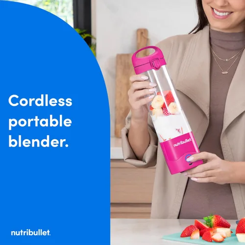 Vista 8 de NutriBullet Licuadora portátil, inalámbrica, recipiente de 20oz, licuadora personal, recargable por USB-C, rosa brillante, NBPB50100BP