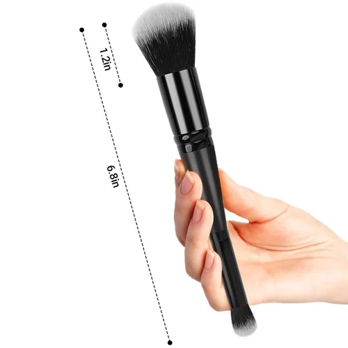 Vista 3 de Brocha de maquillaje de doble extremo, ideal para líquidos, crema, polvo, mezcla, pulido, corrector, (plata, negro) 2