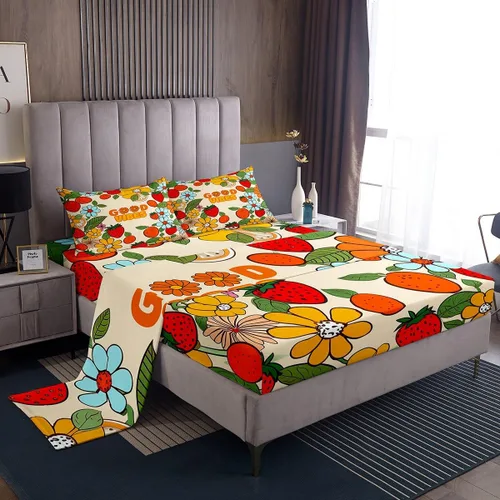 Vista 24 de Bonito juego de sábanas de flores para niñas y mujeres, sábanas coloridas de dibujos animados de flores funky de tamaño individual, bonito juego