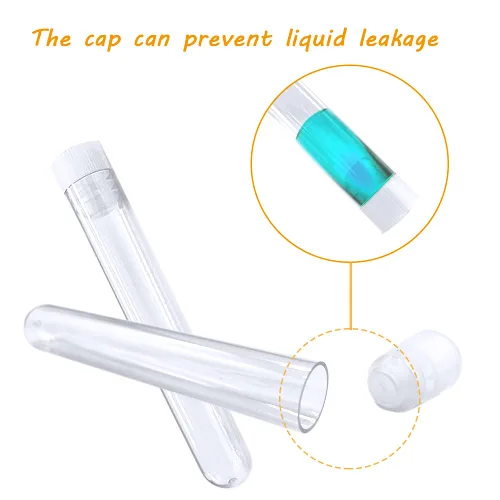 Vista 5 de 50 tubos de ensayo de plástico transparente de 0.3 fl oz con estante, tubo de 0.630 x 3.937 in con tapas y estante de tubos de 50 agujeros, juego