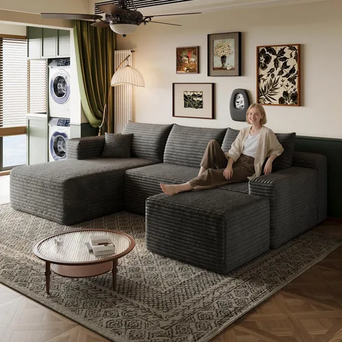 Vista 42 de Sofá modular en forma de L de 96 pulgadas con diván, moderno y cómodo sofá de pana para sala de estar, sofá de espuma viscoelástica, no requiere