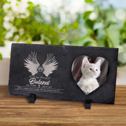 Vista 30 de Farfume Piedras conmemorativas personalizadas para mascotas con foto y texto Marcadores personalizados para tumbas para mascotas Lápidas