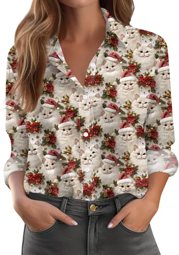 Vista 25 de Camisetas de San Valentín para mujer, camisas con botones, blusas de corazón, elegantes, informales, cuello de solapa, manga larga, suave, cómoda