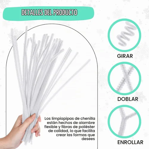 Vista 3 de Newwiee - 1000 limpiadores de tuberías a granel para manualidades Blanco
