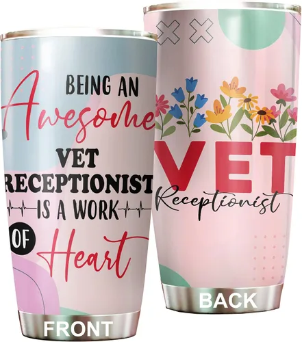 Vista 11 de Vaso de recepcionista veterinario de acero inoxidable de 20 onzas, hermoso regalo de recepcionista veterinario de flores para cumpleaños, regalos