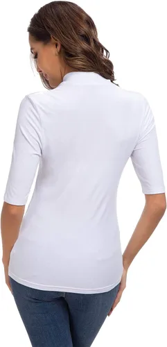 Vista 5 de Camiseta de media manga para mujer, cuello alto, ajuste delgado, elástica, cómoda, para mujer