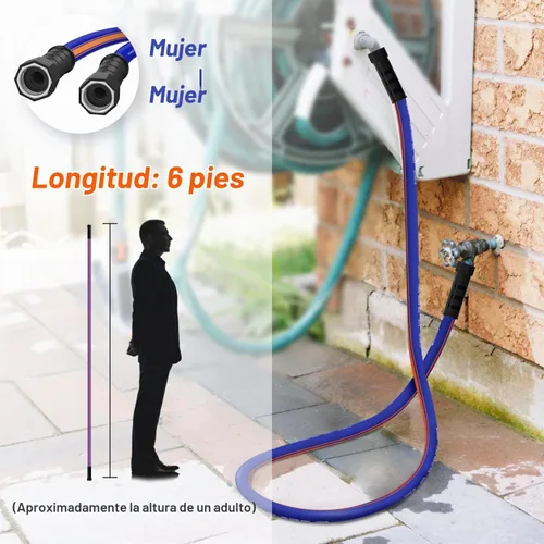 Vista 5 de Manguera corta de jardín de 6 pies x 5/8 pulgadas, manguera hembra a hembra con mango giratorio, resistente, flexible, resistente, ligera