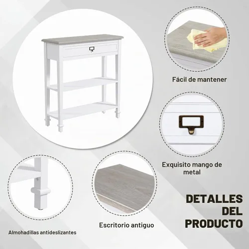 Vista 8 de kinbor Accent - Mesa consola blanca con cajón y estante, mesa de sofá de madera con almacenamiento para entrada, pasillo, sala de estar