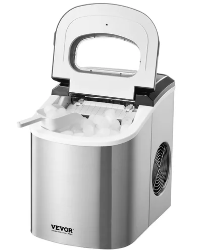 Vista 15 de VEVOR Máquina de hielo para encimera, 26 libras en 24 horas, 9 cubos listos en 7 minutos, máquina de hielo autolimpiante con cuchara y cesta
