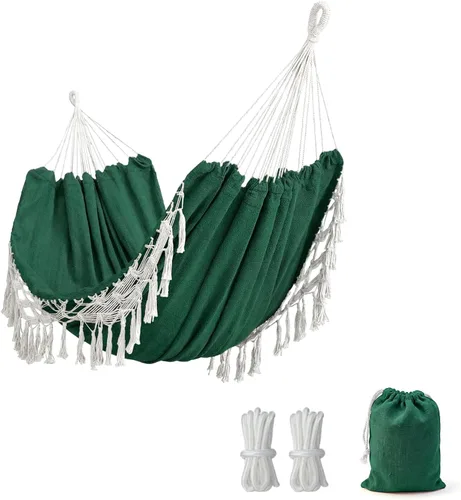 Vista 11 de Hamaca doble bohemia de macramé con elegantes borlas para patio, jardín, decoración de boda en la playa, exterior e interior, hasta 450 libras
