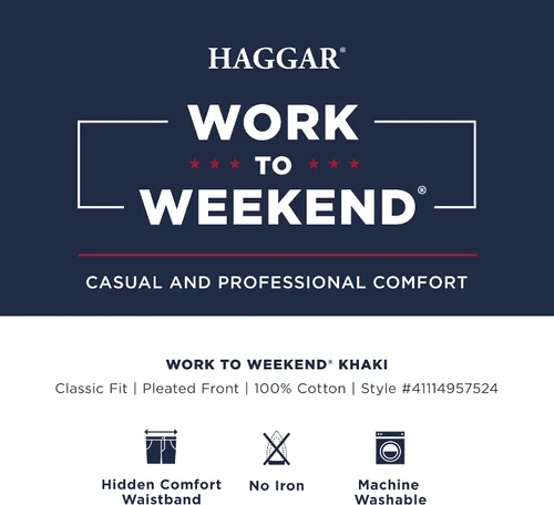 Vista 4 de Haggar Men's Work-to-Weekend No-Iron Pleat-Front Pant with Hidden Expandable Waist