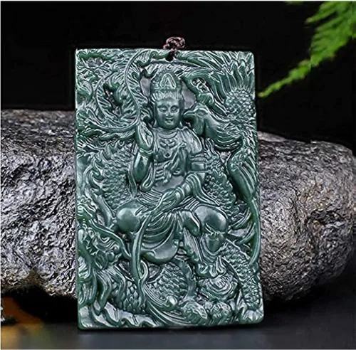 Vista 3 de Collares para mujer, collares para hombre, escultura manual fina y natural, verde, jade gguan, yin, kwan-yin, buda guanyin, collar con colgante
