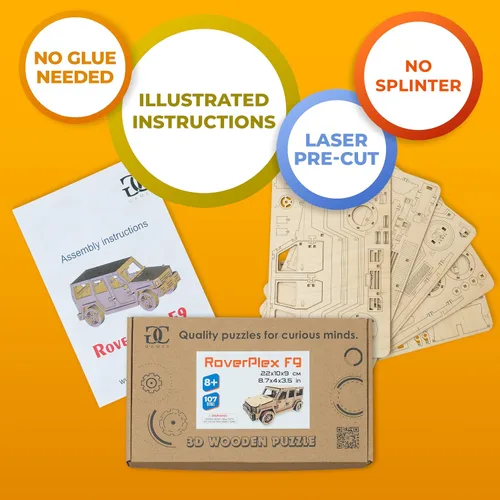 Vista 6 de CG GAMES - Rompecabezas de madera 3D, kit de modelo de automóvil RoverPlex F9 Jeep. Kit de bricolaje de vehículos de autoconstrucción, modelos