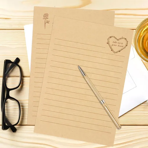 Vista 7 de KSIWRE Juego de 72 piezas de papelería vintage, 24 papeles de escritura con 12 sobres a juego, kit de papelería de aspecto antiguo para escribir
