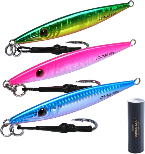 Vista 21 de Goture Fishing Jigs Saltwater 60g-200g with Assist Hook, Glow Vertical Jigs, Speed Fast Lead Jig Sea Fishing Jigging Spoon Lures for Tuna, Salmon