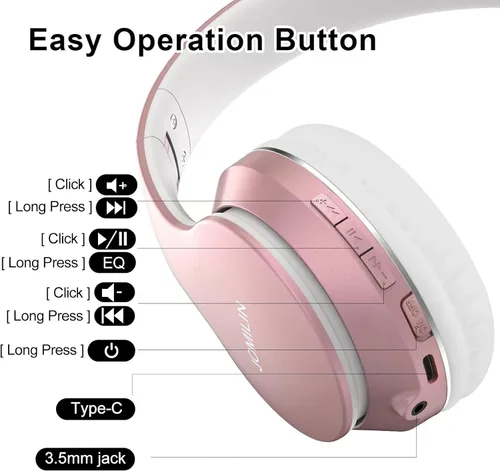 Vista 10 de JOMILIN B9 - Auriculares Bluetooth sobre la oreja, 3 modos de EQ musical y 50 horas de reproducción, auriculares inalámbricos con micrófono, estéreo