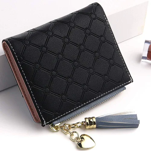 Vista 2 de Cartera para mujer, pequeña, compacta, plegable, cartera RFID, tarjetero para tarjetas de crédito, mini cartera de bolsillo plegable