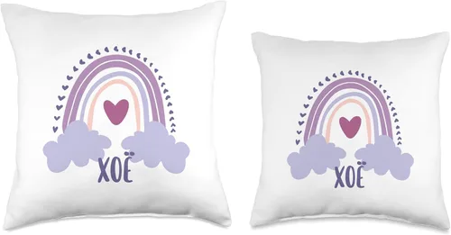 Vista 3 de Cute Rainbow Name Designs Xoë - Cojín colorido con nombre personalizado de arcoíris, 16 x 16 pulgadas, multicolor