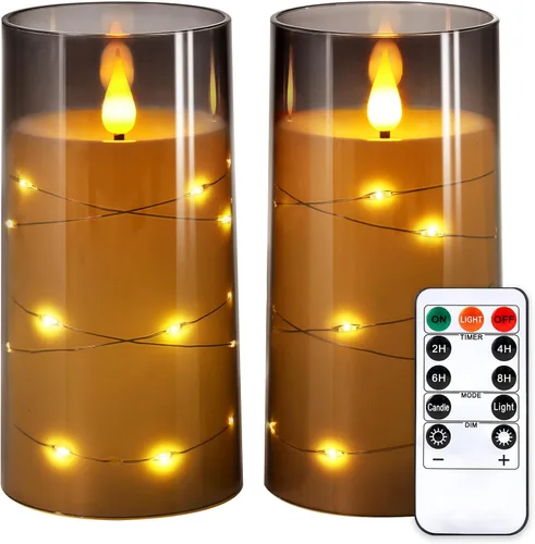 Vista 16 de NURADA Velas Parpadeantes Sin Llama: Velas LED de Pilar con Luces de Cadena de Estrellas Integradas que Funcionan con Pilas con Control Remoto