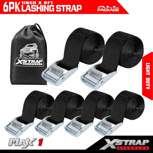 Vista 8 de Xstrap correas de amarre con trinquete (6 unidades, 8 pies 1-pulgada), Negro, XS16006 1000 lb Break Strength 1-inch Powersports Tie Down with